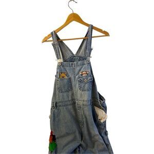 Disney Pooh Tigger denim jean overalls size 16w patches (paint stains?) Costume?